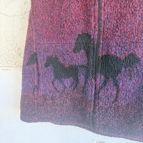 Vtg Fleece Vest Horses Western Wool Ombre Cowgirl Women M Made in USA Bear Ridge - Picture 3 of 6